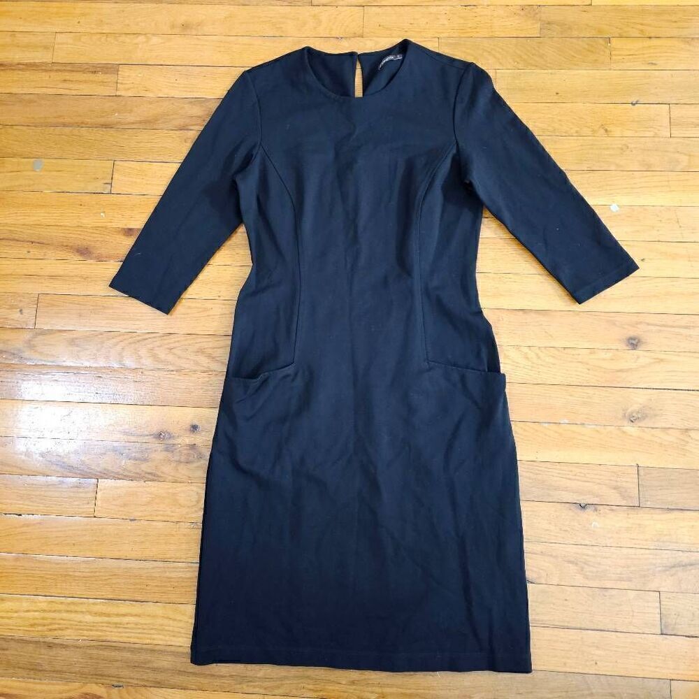 J McLaughlin Black Sheath Dress Small Three Quarter Sleeves